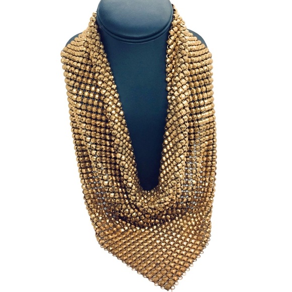 Vintage Jewelry - VINTAGE LARGE MESH SCARF NECKLACE TRIANGLE BRONZE GOLD TONE METAL STATEMENT